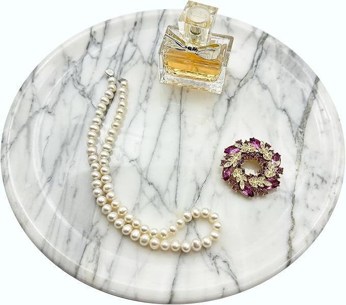 Marmor Marble Perfume Tray Bathroom Tray for Decorative,Candles,Jewelry Stone Vanity Tray,Kitchen Counter Decor and Home Decorative Tray(Calacatta Marble White) Jewelry Tray Unique Festival Gifts