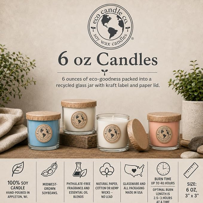 ECO CANDLE CO. Recycled Candle, Grass Stain, 6 oz. - Scents of Fresh Cut Grass - 100% Soy Wax, No Lead, Kraft Paper Label & Lid, Hand Poured, Phthalate Free, Midwest Grown Soybeans