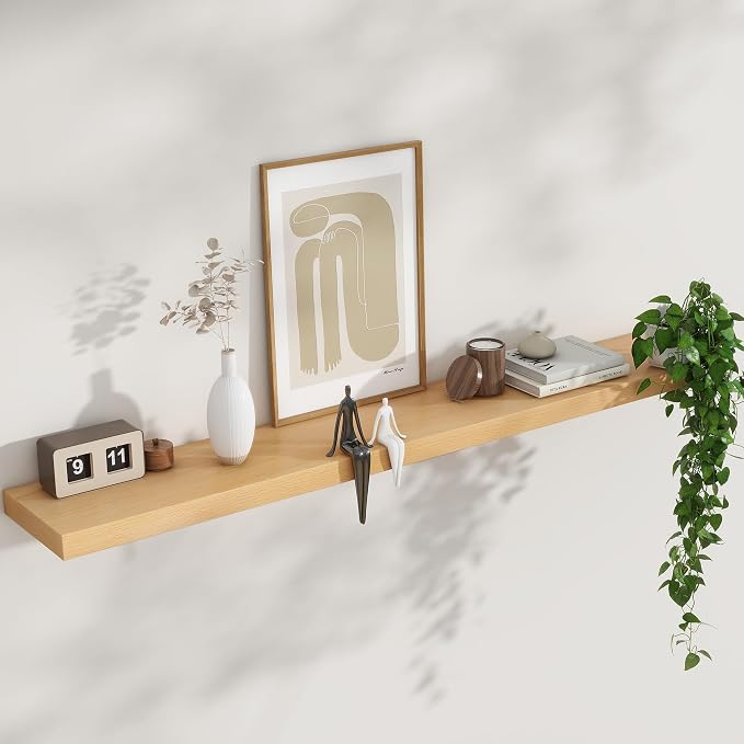 FLYJOE Floating Shelves for Wall, USA-Sourced Beech Wood 55 Inch Long Wall Shelves, Natural Wooden Mounted Picture Ledge Shelf, Nursery Book Storage Shelf Kids Bookshelf, Display Shelf for Bathroom