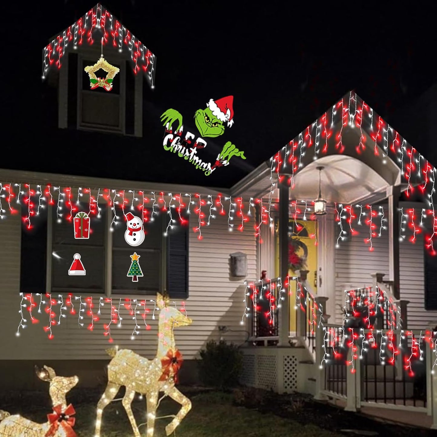 YEGUO 66ft 800 LED Red and White Icicle Lights Outdoor Waterproof, 160 Drops Icicle String Lights Connectable, 8 Modes Icicle Christmas Lights with Memory Timer