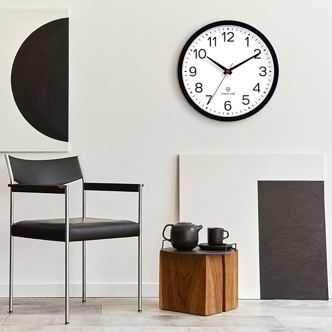 AKCISOT Atomic Black Wall Clock Analog Clocks for Indoor Kitchen, Battery Operated Clock for Bedroom Office Living Room(12 Inch)