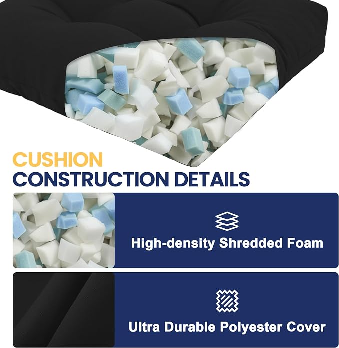 idee-home Outdoor Chair Cushions Set of 2, Patio Seat Cushions | Tufted Thick 17 x 17 x 5 Inch Cushions for Outdoor Furniture Waterproof with Ties, Dining Pads Dark Cerulean