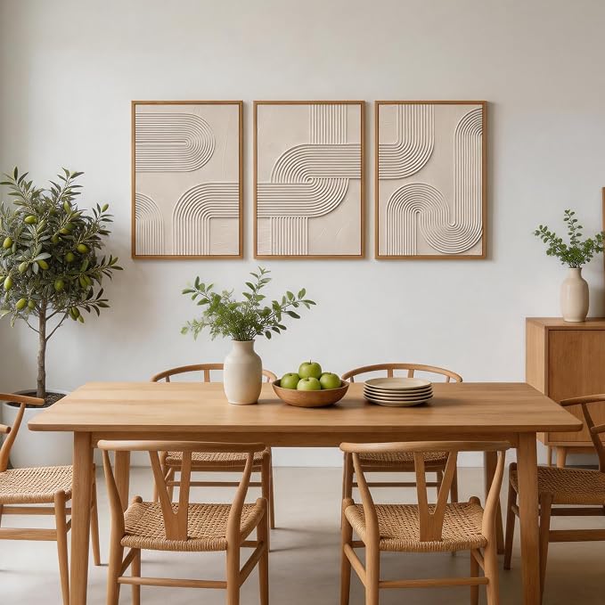 CHDITB 3D Geometric Arch Textured Framed Canvas Wall Art Set, Neutral Earth Tone Curved Line Impasto Minimalist Wall Decor, Modern Art Prints for Living Room Hallway Bedroom Decor 24"x36"x3