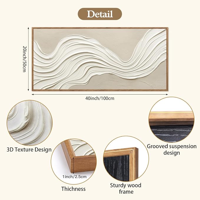 CHDITB 3D Textured Neutral Earth Tone Abstract Wave Relief Sculpture Framed Canvas Wall Art Set, Minimalist Texture Modern Wall Decor, Earth Tone Prints for Living Room Hallway Bedroom Decor 40"x20"