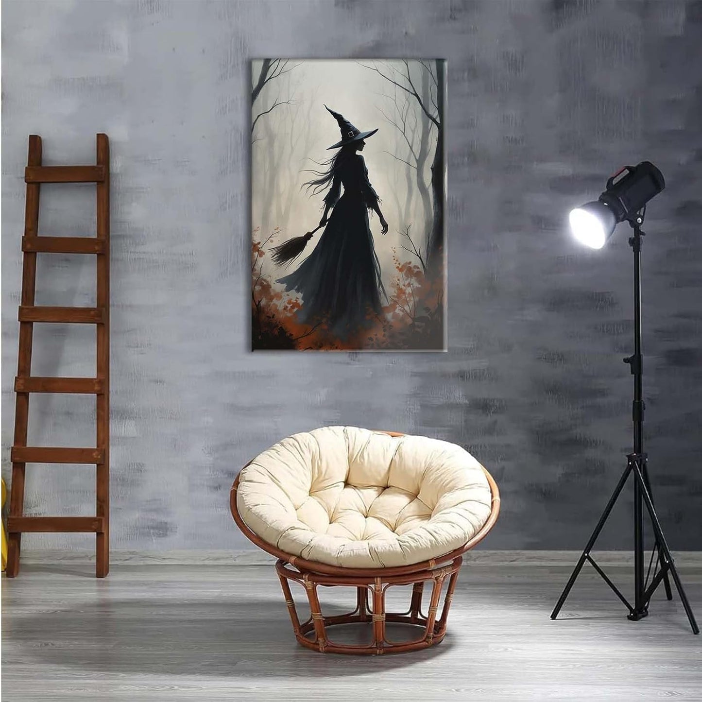 JFHCQJPK Vintage forest witch silhouette poster Halloween mural poster decoration mural art magic suitable for home living room bedroom12x16in Frameless