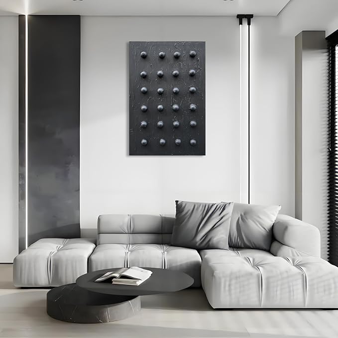 NANKAI Art Hand Painted Black Thick Texture Abstract Art Oil Painting Contemporary Minimalist Art Office Corridor Living Room Wall Decoration Painting 36x24 inches