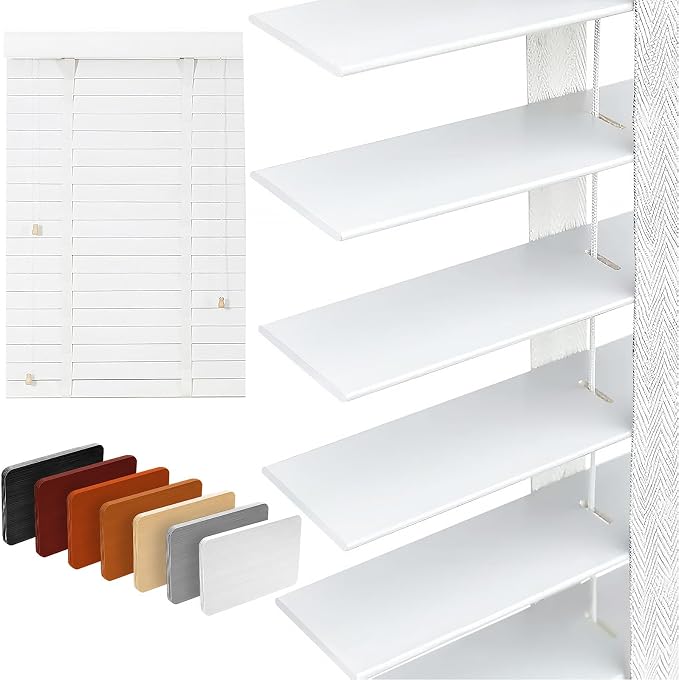 2" Slats Wood Blinds for Indoor Windows: Solid Wooden Blackout Blinds & Shades,Black Out Privacy Horizontal Blinds for Home Bedroom Bathroom Living Room Windows and Doors White