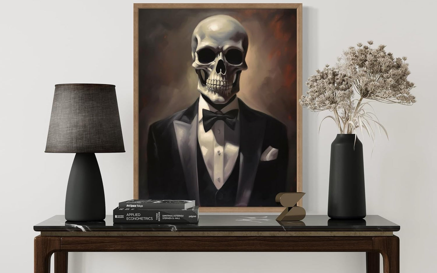 Skull Portrait Poster Art Print, Halloween Scary Vintage Wall Art Academia Spooky Painting Decoration for Horror Prints, Gothic Posters Bedroom Decor 89 (Skull Portrait, 11 x 14 inches, Wood Frame)