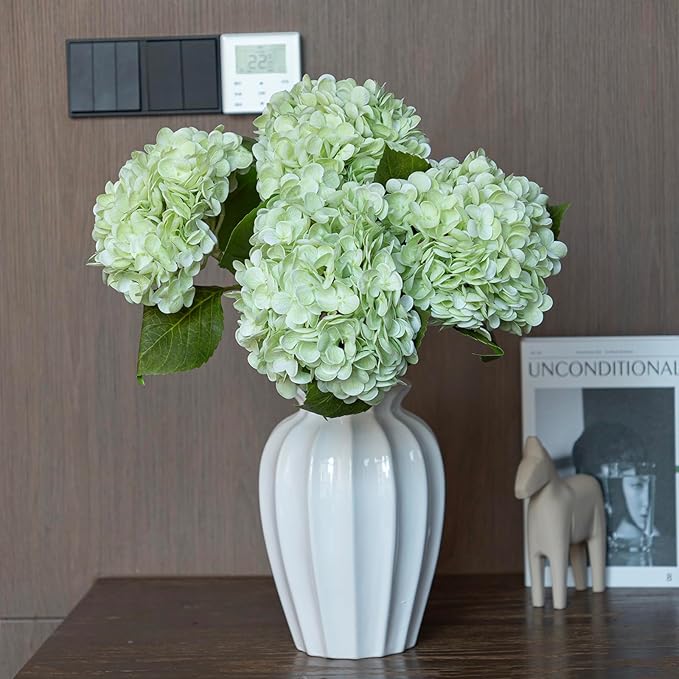 DUYONE 4PCS Artificial Flowers Large Hydrangeas Flowers Latex Bouquet for Wedding Bridal Office Home Party Decoration (4Pcs Light Green)
