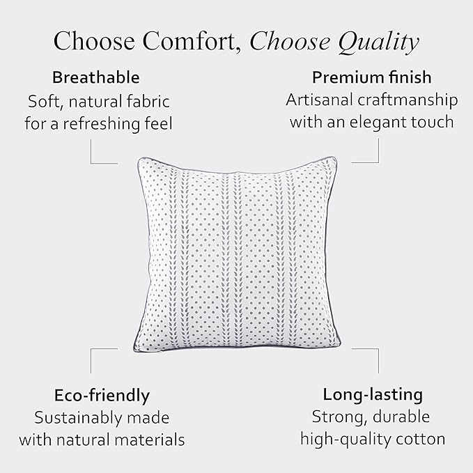 CPC 100% Cotton Throw Pillow Covers 18x18 Inch, Set of 2 Pink Block Print Pattern Couch Pillow, Cute Boho Decorative Pillows for Living Room, Bedroom with Hidden Zipper- Misty Grey Tralis