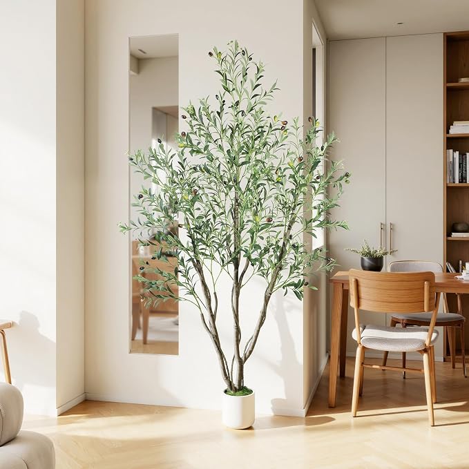Caxchiling Large Artificial Olive Tree 6FT, Indoor Outdoor Faux Tree | Natural Trunk with Olive Fruits and Buds in White Planter for Home Office Living Room