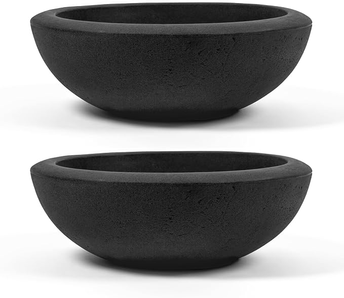 ARBORA 26" Santorini Bowl 2-Pack with Classic Black Finish - Polyresin Indoor and Outdoor Planters, Durable, Weatherproof, Lightweight, Large Plant Pots for Patio, Garden, Deck, Entryway