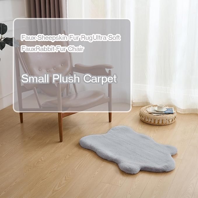 1700GSM Fuzzy Faux Sheepskin Fur Area Rug,Extra Soft Throw Rugs Mat Fluffy Shaggy Fur Rug for Bedroom Living Bedside Rug Room Decor-Light Grey,2x3ft