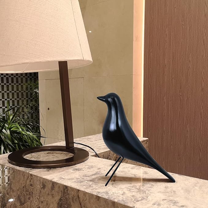 Modern Home Decor Birds Figurine - Mid Century Walnut Wood Home Office Decor Art Pigeon Gifts (Black Wood)…