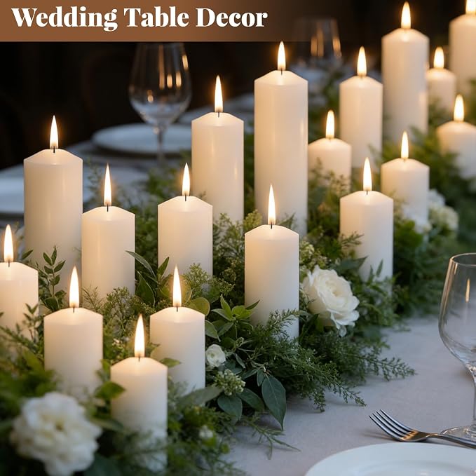 Pillar Candles Bulk Set - Unscented, Smokeless, Dripless | 3 Sizes: 2x3, 2x6, 2x8 Inches | Ideal for Weddings, Christmas & Home Decor (36, Ivory White)