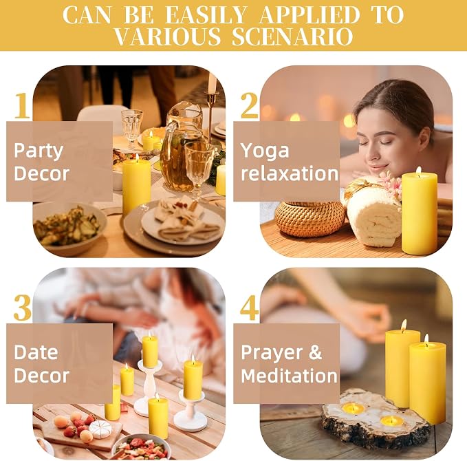 3 Pack Beeswax Candles, Non Toxic Natural Beeswax Pillar Candle for Home | Beeswax, Emergency, 2x4 Inch Organic Candles, 35 Hours Long Burning, Unscented Decorative Small Candle, Prayer Dripless