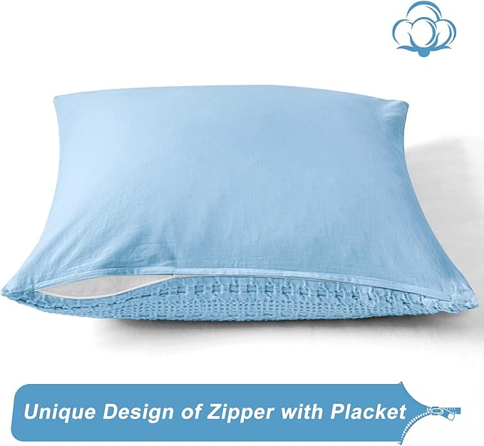 PHF Waffle Weave Euro Pillow Shams, 2 Pack 100% Cotton Pillow Covers 26x26 Inches for Decor, No Insert, Luxury Aesthetic Euro Pillow Cases for Bedroom Decor, Sky Blue