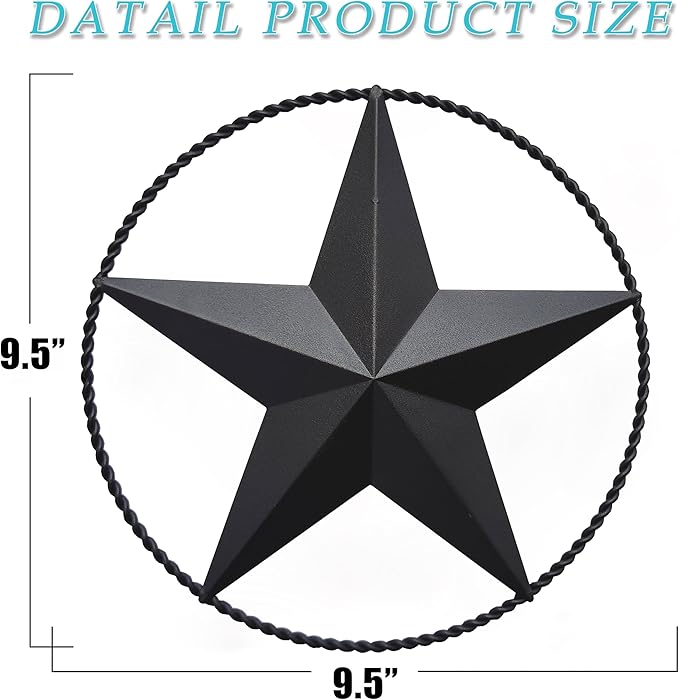 JoyEvy 9.5" Black Barn Star Wall Decor, Metal Stars for Outside or Inside of House, Iron Texas Stars Rustic Vintage Western Country Home Farmhouse Wall Art Decorations