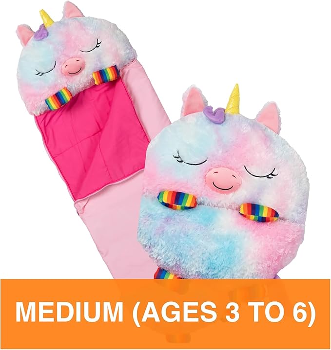 Happy Nappers: Pillow & Sleepy Sack: Medium - Rainbow Unicorn - 54 x 20, Plush Animal Character, 2-in-1 Pillow Sleeping Bag, Play, Kids Ages 3+