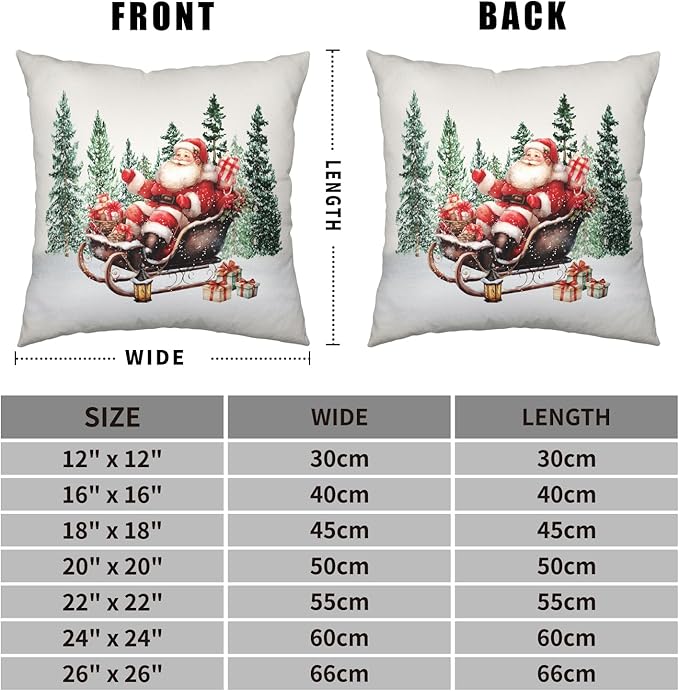 Christmas Santa Pillow Covers Set of 2 Snowy Cabin Red Truck Snowman Throw Pillow Covers Green Xmas Tree Pillowcase 16x16 Cotton Linen Cushion Case for Winter Holiday Home Decor