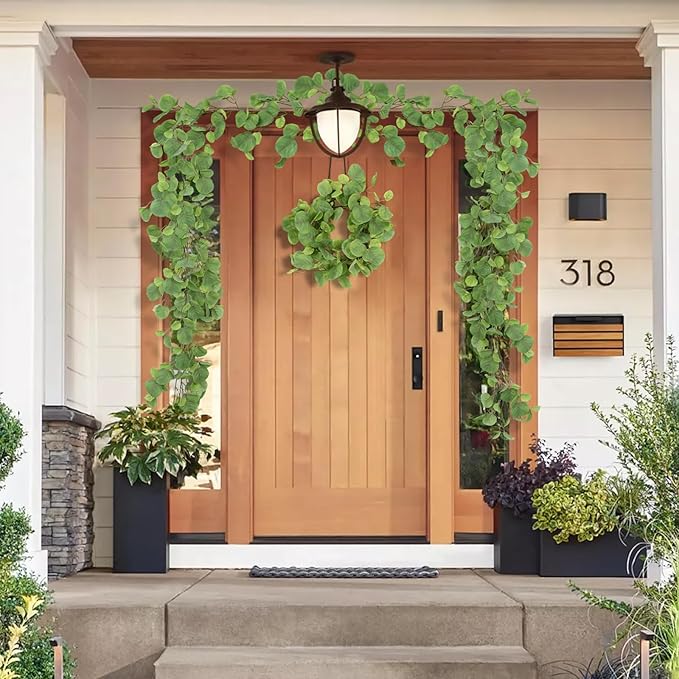 RECUTMS 2Pack Fake Big Eucalyptus Garland 5.6FT Artificial Apple Leaves Ivy Vine Greenery Faux Hanging Wreath Rattan for Home Office Wedding Garden Farmhouse Balcony Wall Window Outdoor Indoor Decor