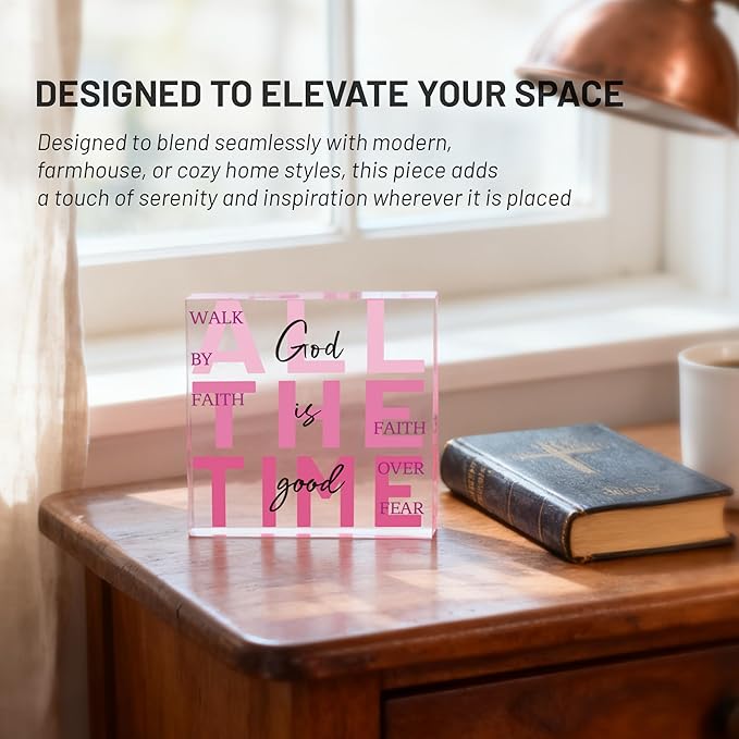 Christian Gifts for Women Faith, Pink Christian Acrylic Decor, Jesus Religious Gifts for Women, Inspirational Spiritual Christmas for Mom, Friend, Sister, Catholic