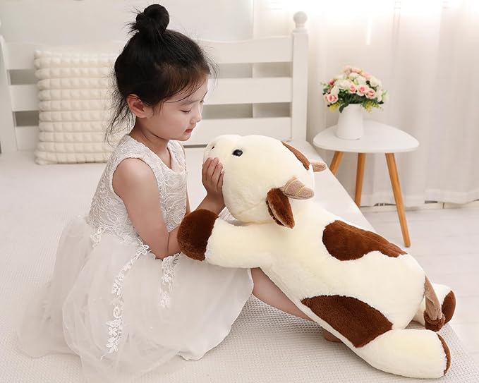 YESGIRL 25.6 inch 5 lbs Cow Weighted Stuffed Animals, Large Weighted Plush Animal, Cute Plush Toy Pillow, Soft Kawaii Plushie Gifts for Adults, Kids, Boys and Girls(Off-White)