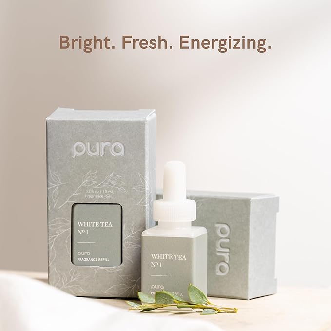 Pura Smart Home Air Diffuser Fragrance - Smart Scent Refill - Long-Lasting Premium Fragrance per Refill for Home, Office & Apartment - 4 Pack, White Tea No. 1