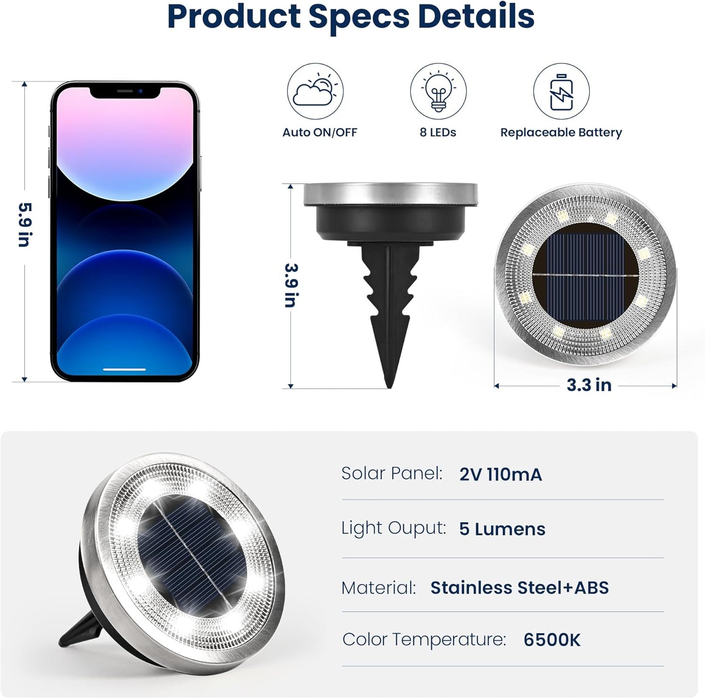 SOLPEX 10 Pack Solar Ground Lights Outdoor Waterproof, Solar Powered Pathway Lights, Landscape Lighting for Garden Walkway Driveway Backyard Decor (Cool White)