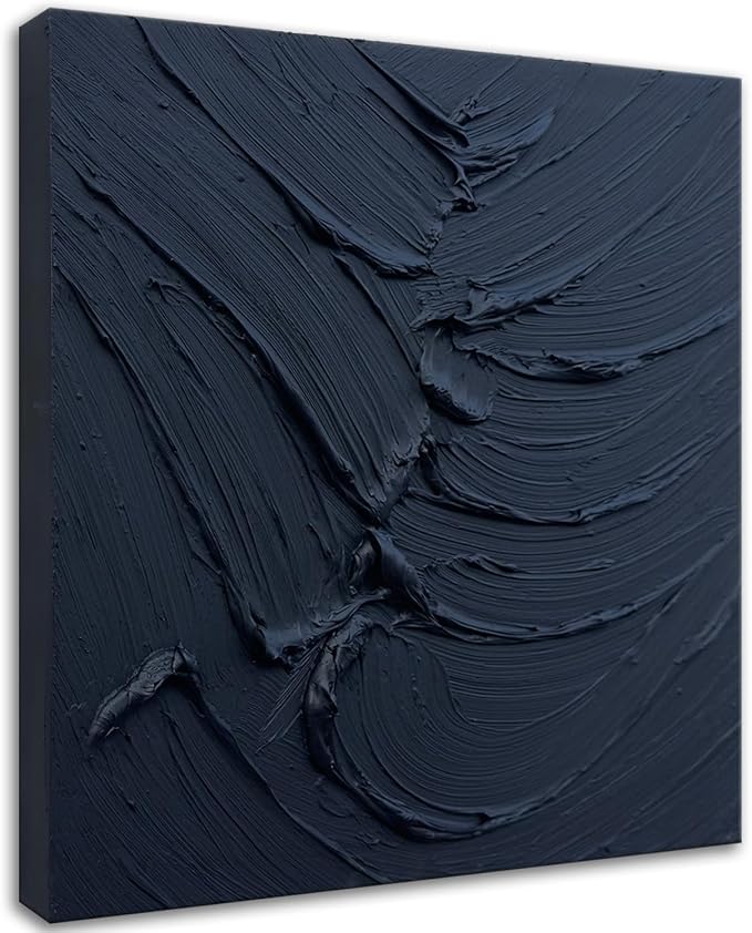 zoinart Black Textured Wall Art, 20x20 Hand Painted Abstract Oil Paintings on Canvas, Thick Texture Black Minimalist Contemporary Art