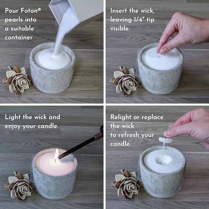 Foton Pearled Candle 18 Oz - Unscented Non Toxic Luxury Long Lasting Powder Candles - Lasts up to 120 Hours - Refillable Candle Sand with 30 Wicks for Candle Making - Pure & Unscented