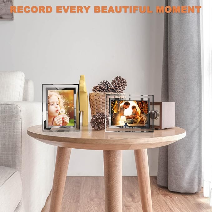 IZIDDO 4x6 Picture Frames Set of 2, Silver Glass Photo Frame for Tabletop Display, Gift Picture Frame, Horizontally or Vertically