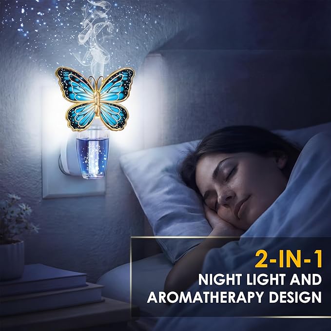 Hohean Wall Fragrance Plug in Compatible with Bath and Body Works WallFlower, Scent Diffuser with Night Light, ETL Certified, Long Lasting Scented Warmer Diffuser Home Office(Blue Butterfly)