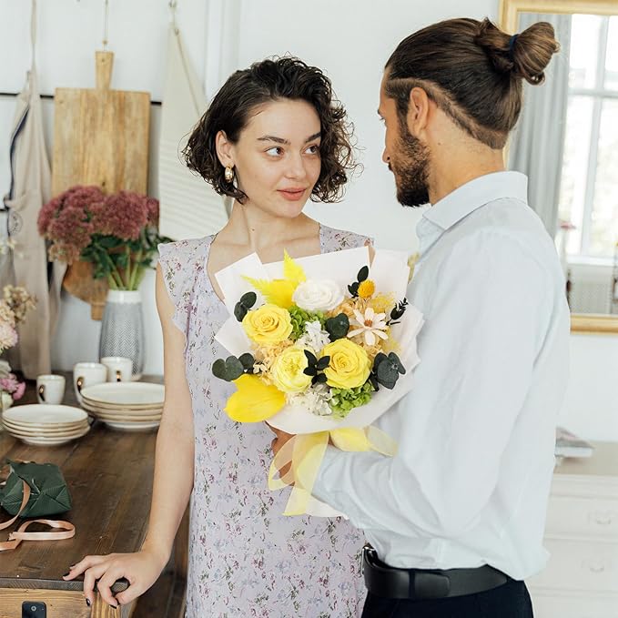 Flowers for Delivery Prime Preserved Flowers Bouquet That Last 3-5 Years Real Forever Roses Bouquet for Her Women Wife Grandma Anniversary Birthday Mothers Day Gifts for Mom(Yellow)