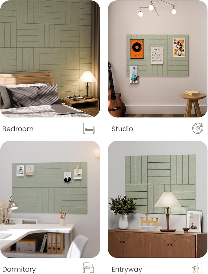 Fluxynara Felt Bulletin Board Tiles Large 36" x 24" Cork Board Alternative-6 Pack with 40 Adhesive Tabs, Thick Slat Wall Panels for Office Decor, Push Pin Board Wall Organizer Alternative - Sage Green