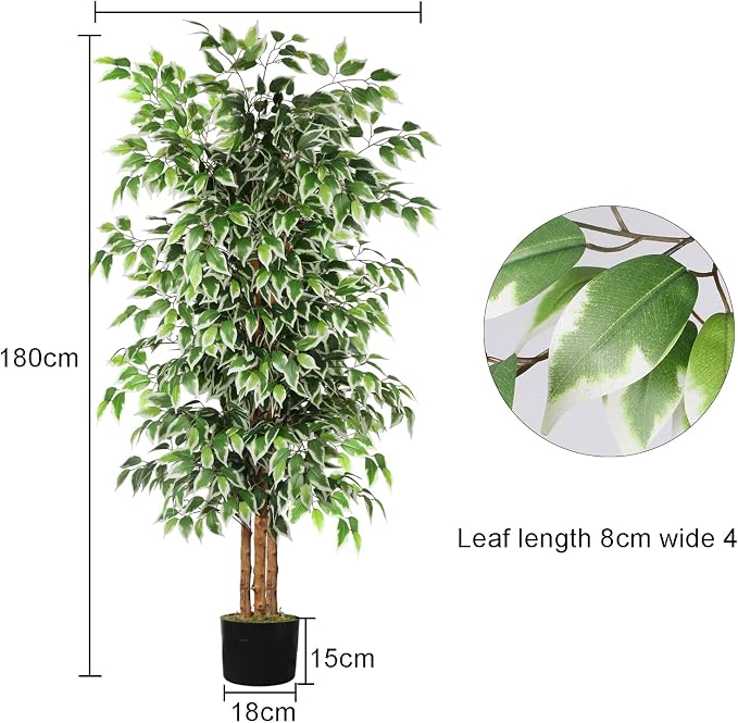 GTIDEA 6ft Ficus Artificial Tree, Tall Faux Trees Indoor with Natural Trunk and Fake Silk Tree Fake Plants for Home Decor Living Room Outdoor Balcony House Office (NO VASE Included)