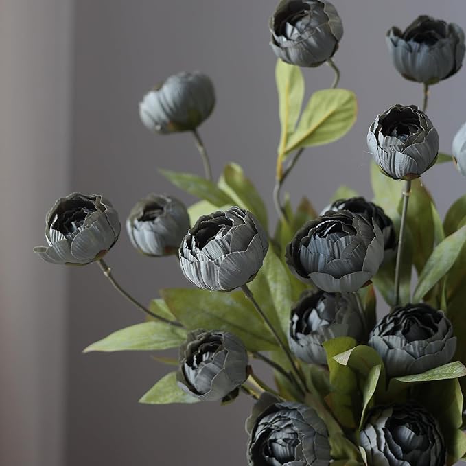 VIERENA 12 Pcs Faux Silk Peony Artificial Flowers for Vase -27", Bulk Fake Peonies Branches with Stems for DIY Bouquet Centerpieces Wedding Fillers Arrangements Shower Decorations (Dark Gray)
