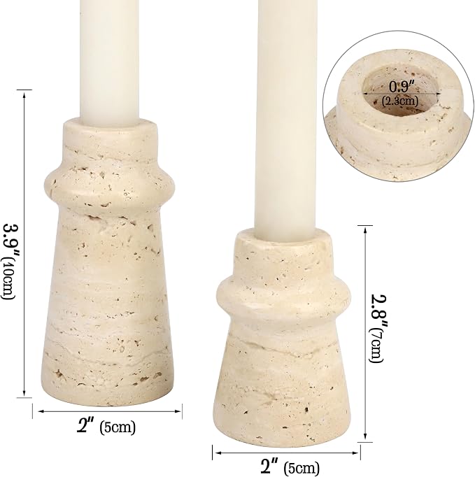 Vixdonos Natural Stone Candle Holder Set of 2 Taper Candle Candlestick Mantle Candle Stand for Home Decor,Wedding,Party and Table Centerpieces(White)