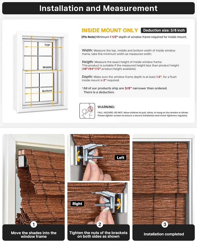 LazBlinds No Drill Cordless Roman Shades for Windows, Light Filtering Privacy Protection Thermal Insulation UV Blocking Natural Panama Weave Fabric Blinds for Windows, 34" W x 64" H, White