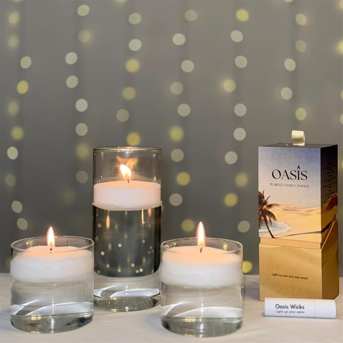 Oasis Pearled Sand Candle - 18oz Sand Wax, Refillable, Scented & Unscented Luxury Candle with 30 Wicks, Up to 120 Hours Burn Time (Sandalwood Vanilla)
