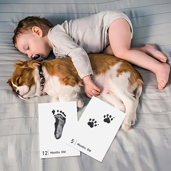Baby Inkless Milestone Cards Hand Casting Kit Ink Print Hand and Footprint Kit Dog or Cat Pet Paw Print Kit Baby Newborn Footprint Kit Photo Album Keepsake Book Feet Stamp (White Gift Box + Album)