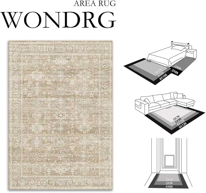 3x5 Washable Area Rug for Entryway Vintage Beige Non Slip Low Pile Carpet Traditional Retro Soft Throw Rug for Entrance Bathroom Door Mat Indoor Dorm Dining Room