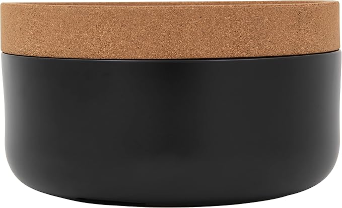 Kamenstein Ceramic and Cork Large Breathable Produce Bowl with Lid to Naturally Extend Produce Freshness, Natural Cork and Black Ceramic