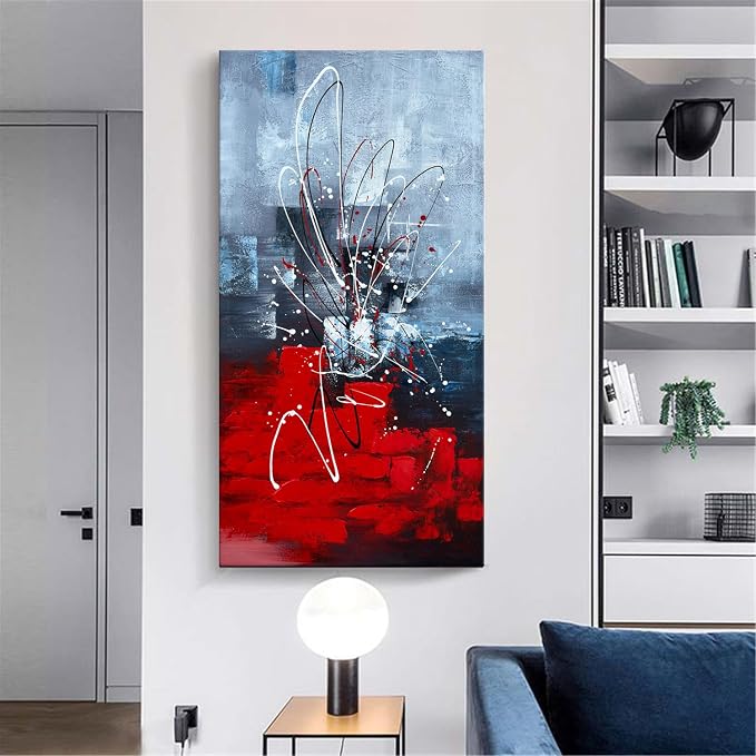 zoinart Abstract Large Vertical Canvas Wall Art 24x48 Inches Hand Painted Modern Colorful Oil Paintings Red Artwork for Living Room Aisle Bedroom Dining Room Wall Decor