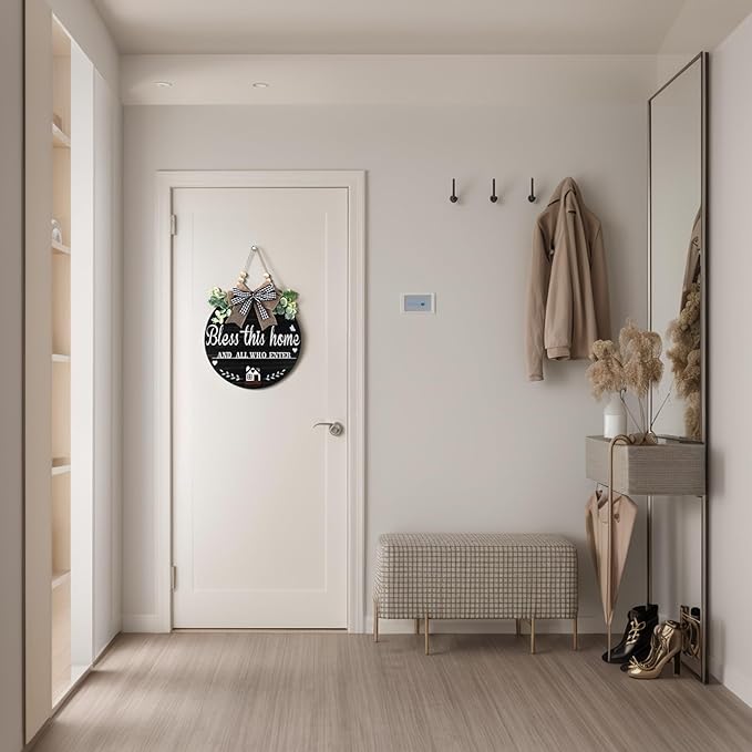 3D Bless This Home and All Who Enter Wooden Front Door Signs，Door Decorations Hanging,Christian Jesus Home Porch Wall Decor，Spring Wreaths，Door Wreaths for Front Door Outside All Season(Black)