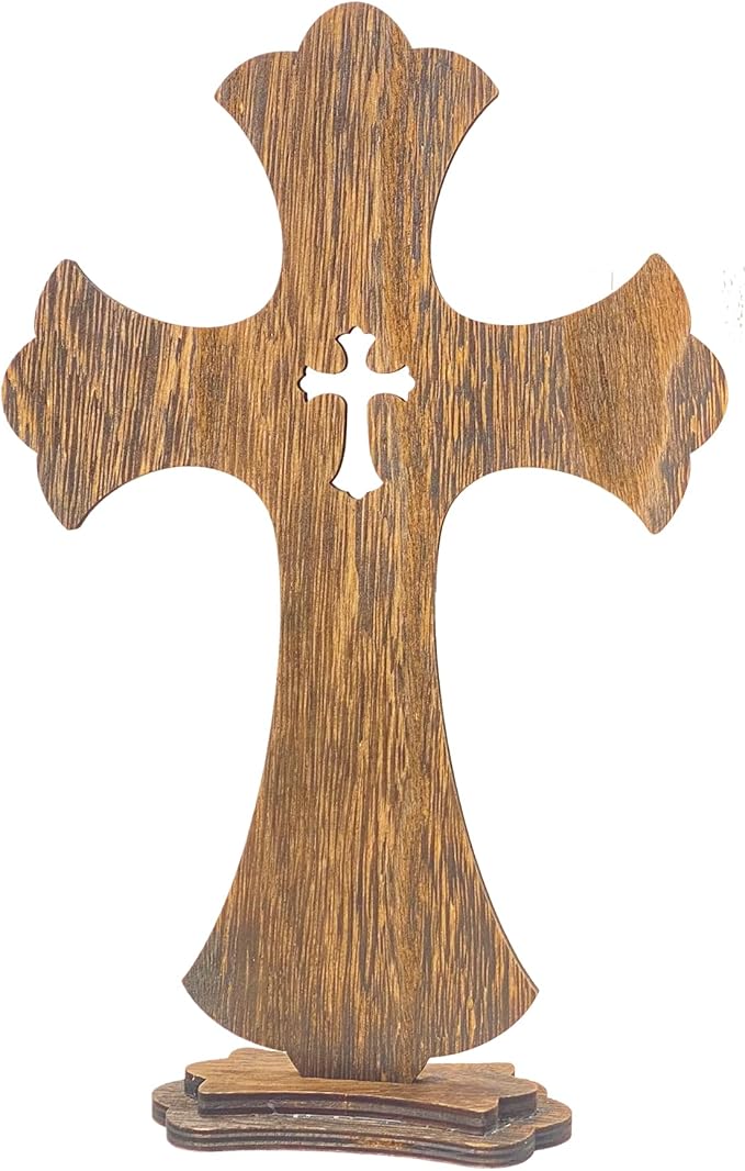 12 Inch 12 Pack Brown Wood Crosses Torched Wooden Tabletop Cross Rustic Standing Cross for Baptism Centerpieces Home Church Decor Prayer Gifts