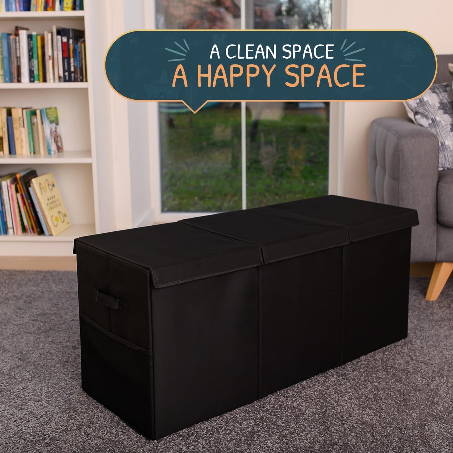 Extra Large Toy Storage Organizer with Lid - Sturdy, Collapsible Toy Chest Storage Box Design - Toys Bin with Dividers for Kids, Nursery, Bedroom, Playroom 37"x16"x14"