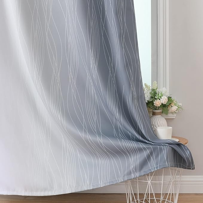 Estelar Textiler Grayish White and Grey Blackout Curtains for Living Room, Ombre Thermal Insulated Noise Reducing Blackout Drapes for Bedroom, Full Room Darkening Grommet Curtains, 52Wx54L, 2 Panels