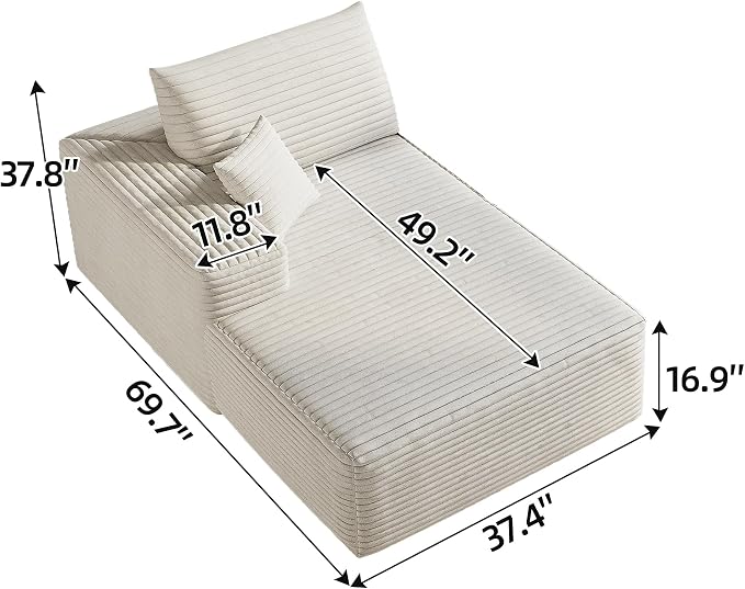 107" Corduroy Couch with Ottoman, Cloud Sectional U Shaped Sofa, Deep Seat Boneless Couches for Living Room Bedroom Apartment, Compressed Foam No Assembly Required, Left Facing Chaise, White