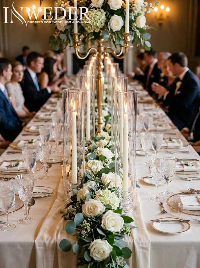 Glass Hurricane Candle Holder: 12" Tall Candlestick Holder Bulk with Cylinder Windproof Cover Set of 6 Clear Taper Candle Holders for Wedding Party Birthday Christmas Decor